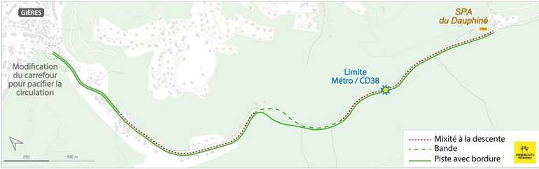 Tracé de l'itinéraire entre Gières et la SPA du Dauphiné