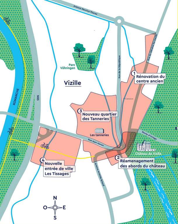 Les 4 secteurs de la centralité Vizilloise