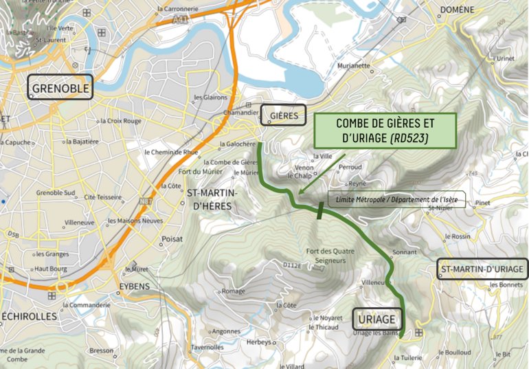 Itinéraire de la Combe de Gières et limite entre le département et la Métropole